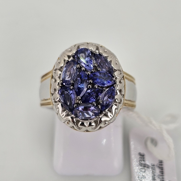 Gems En Vogue Tanzanite Cluster Ring Palladium Sterling Silver 24k Size 7! New - Picture 2 of 8